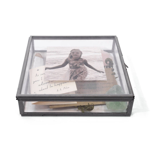 Square Glass and Zinc Memory Box - 7" x 7" x 2"