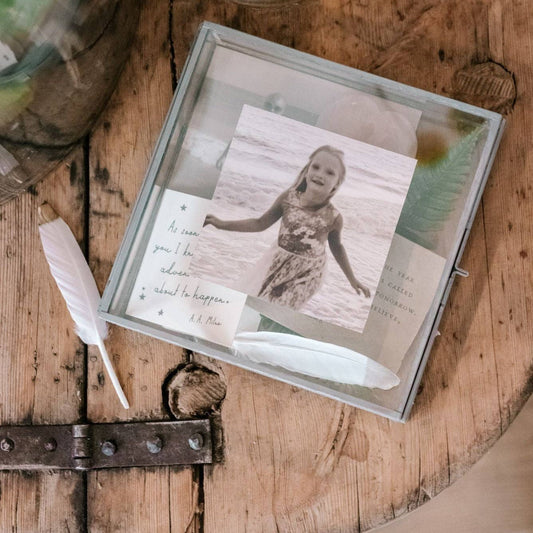 Square Glass and Zinc Memory Box - 7" x 7" x 2"