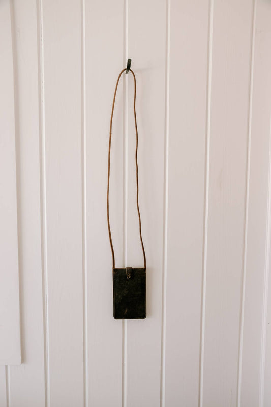 Black Distressed Leather Phone Carrier Black