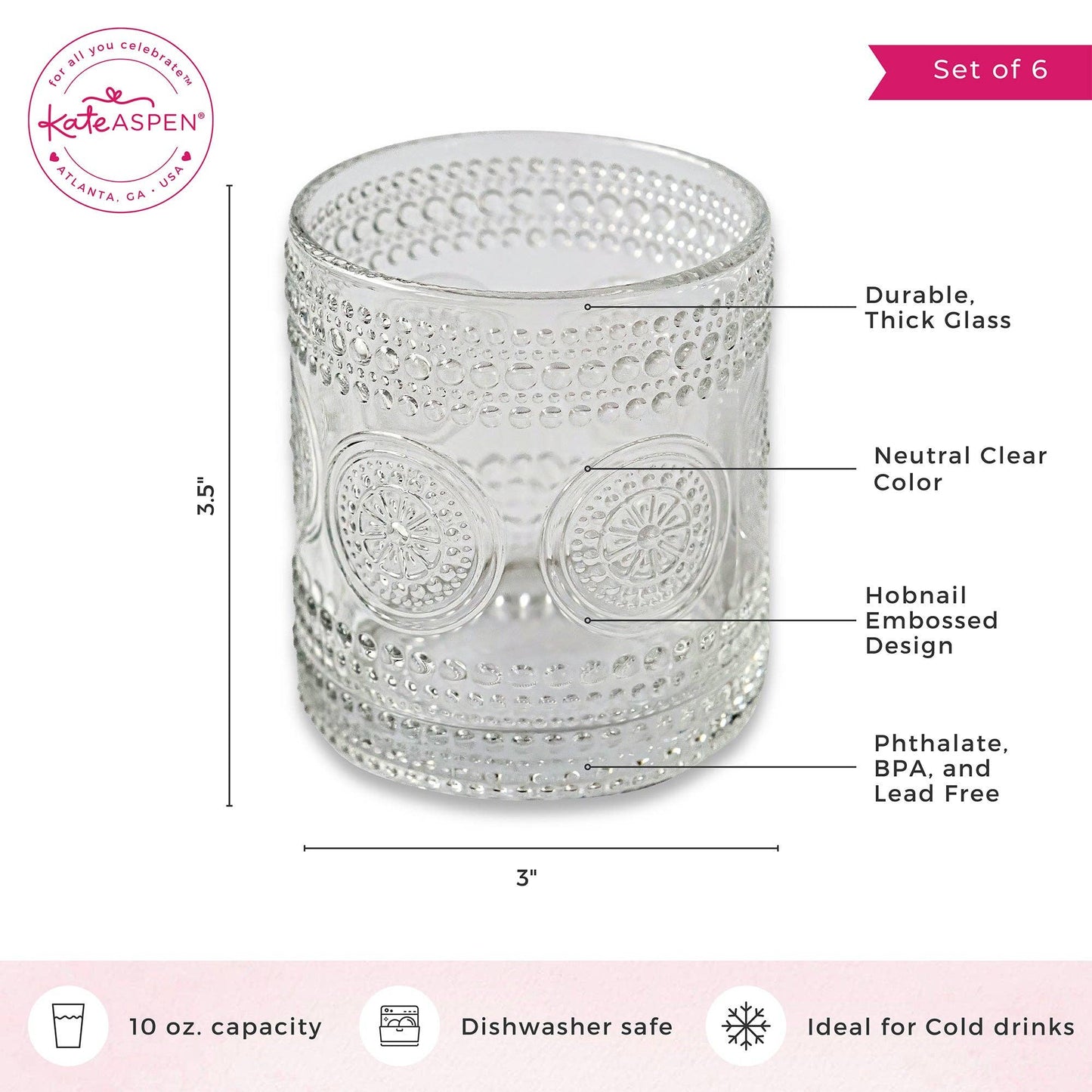 10 oz. Hobnail Beaded Floral Clear Drinking Glasses