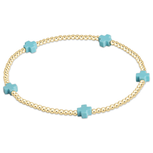 Signature Cross Small 2mm Bead Bracelet - Turquoise