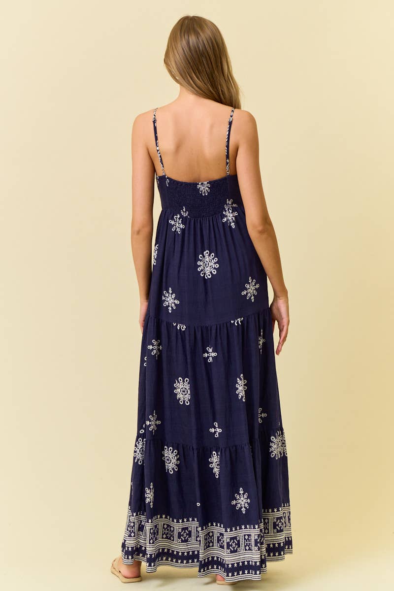 BORDER PRINT MAXI DRESS W/ FRONT TIE - 28335D