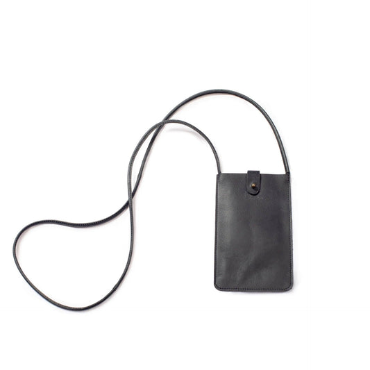 Black Distressed Leather Phone Carrier Black