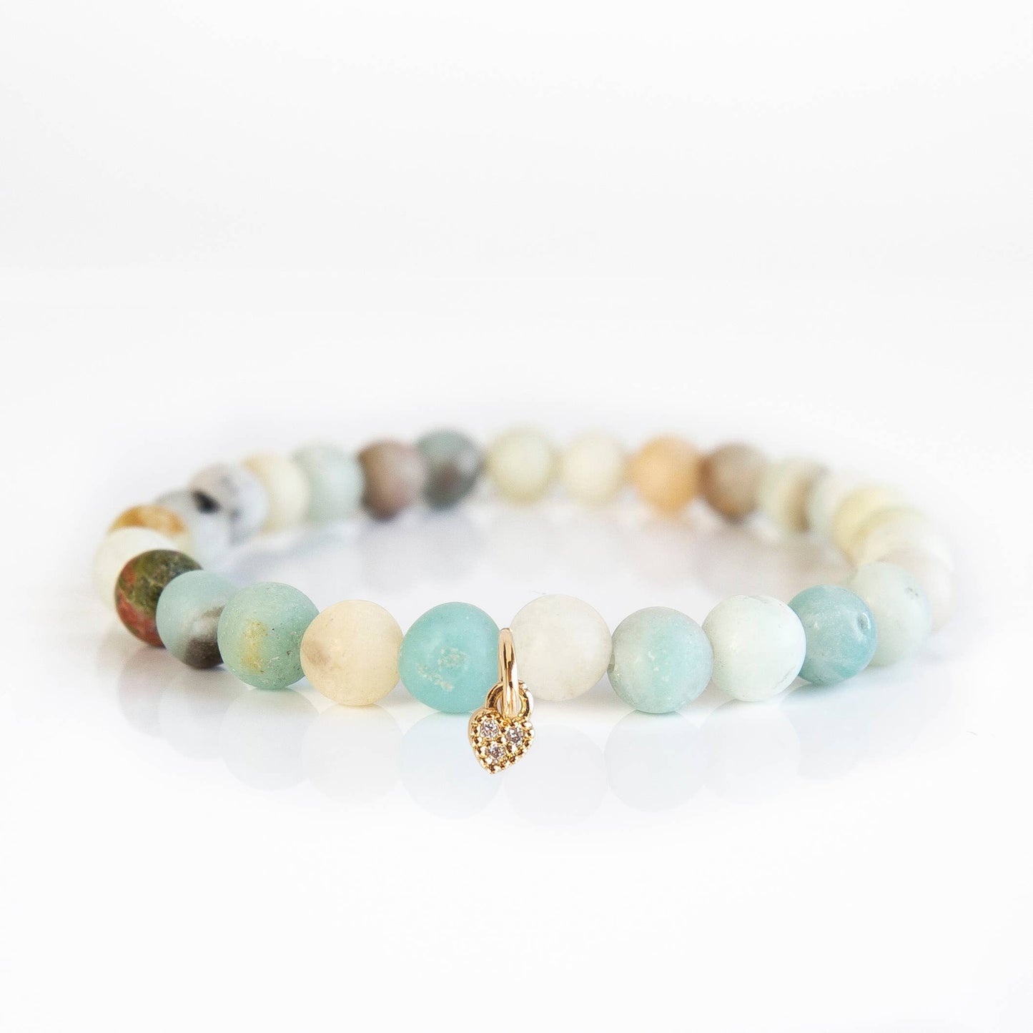 Gemstone Bracelet with Tiny Heart Charm-Amazonite