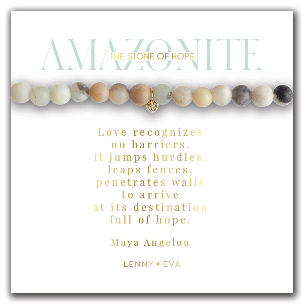 Gemstone Bracelet with Tiny Heart Charm-Amazonite