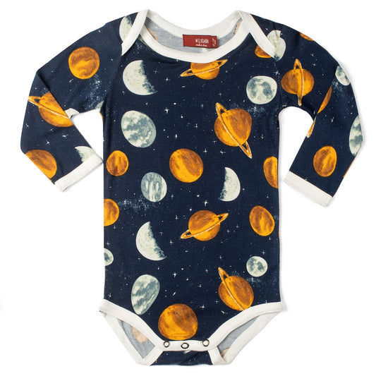 Planets Print Bamboo Long Sleeve One Piece