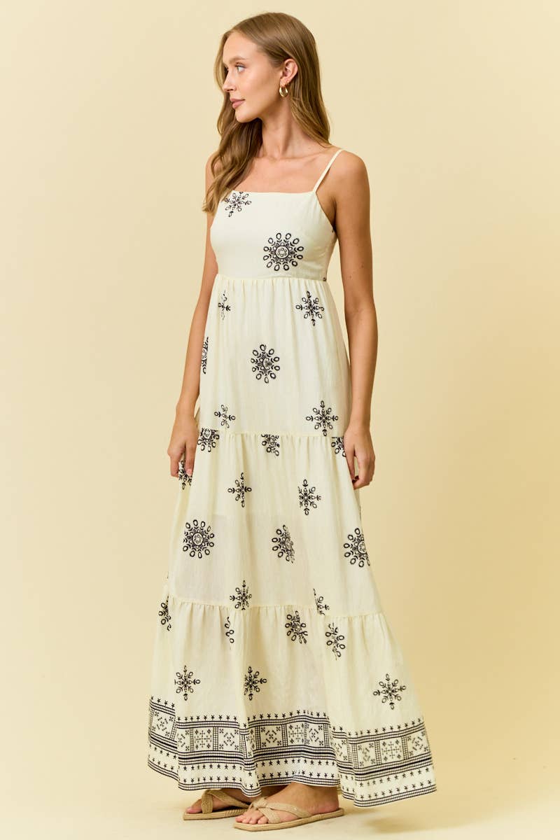 BORDER PRINT MAXI DRESS W/ FRONT TIE - 28335D