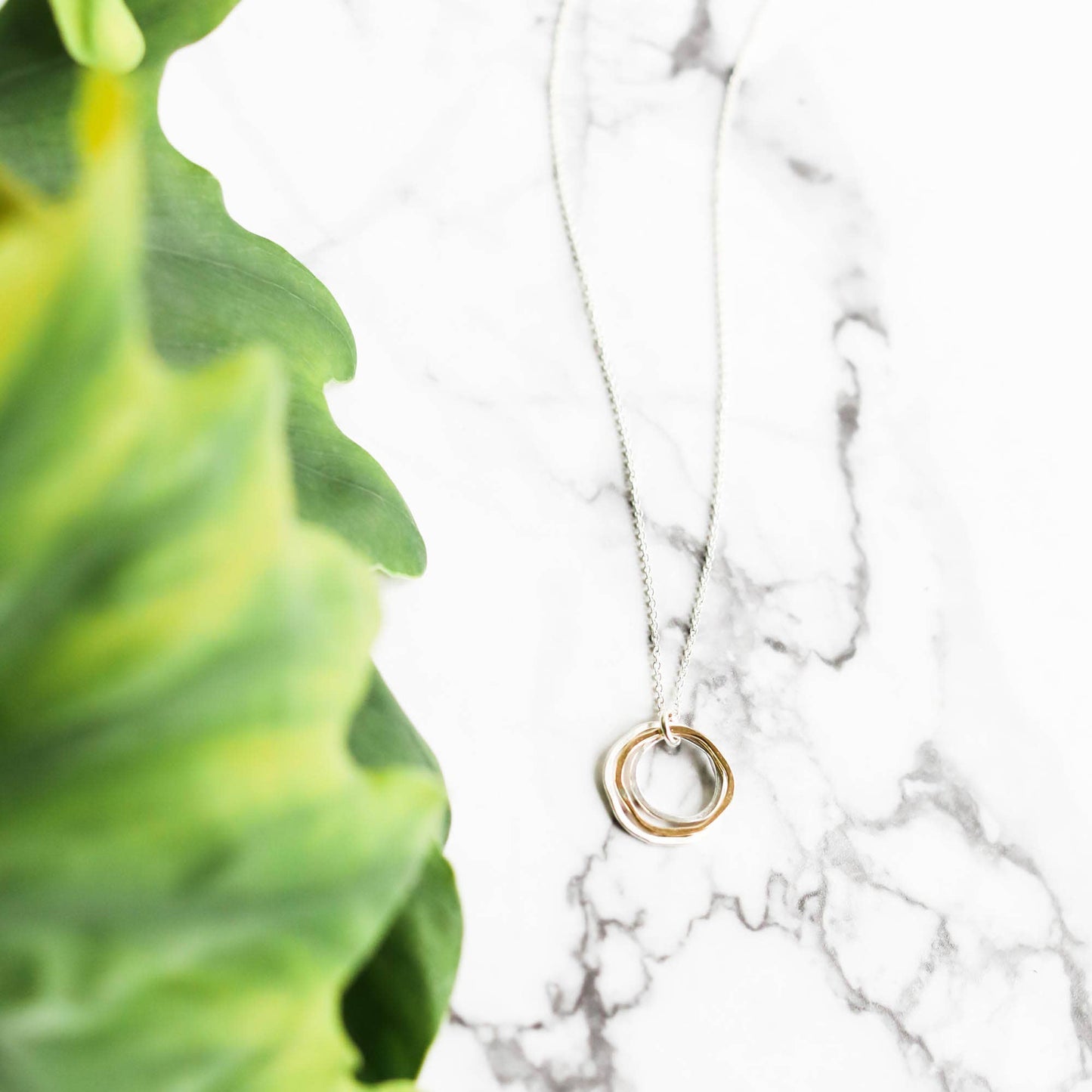 River Rocks Necklace, Three Circles Silver Gold Dainty