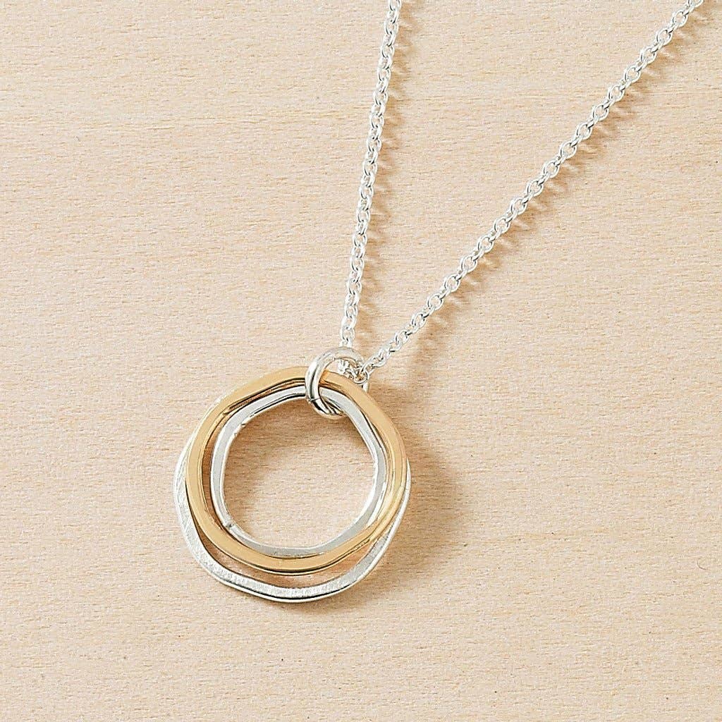 River Rocks Necklace, Three Circles Silver Gold Dainty