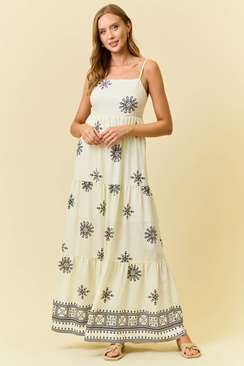 BORDER PRINT MAXI DRESS W/ FRONT TIE - 28335D