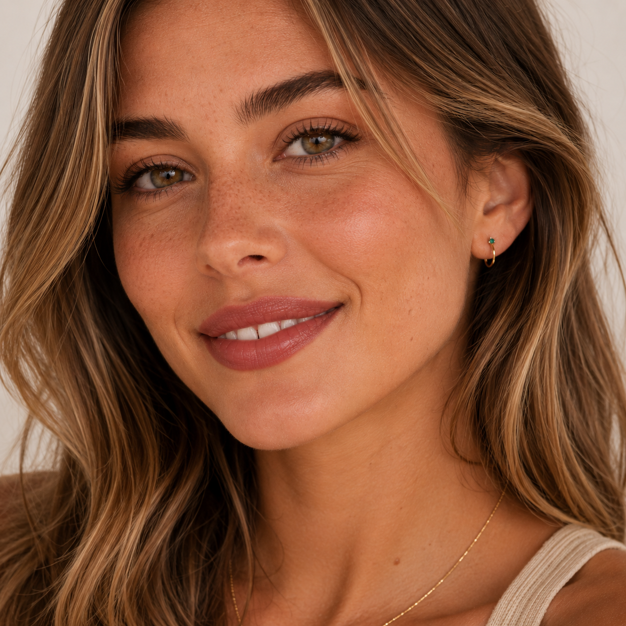 Open Mini Hoop Earrings - 18k Gold - Green Emerald