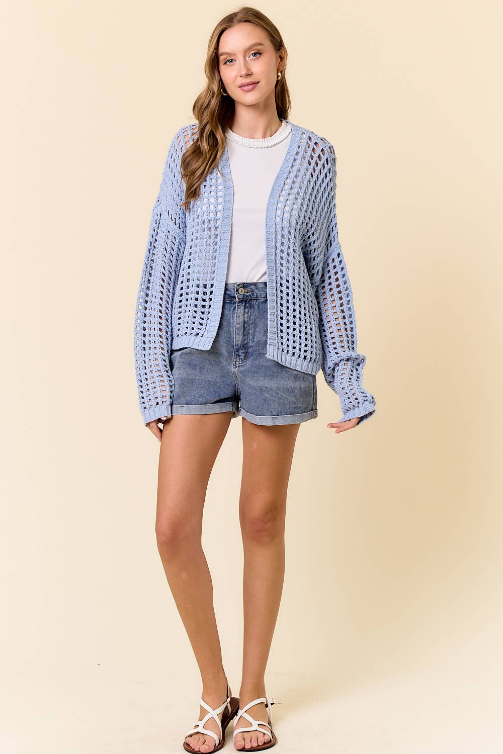 CROCHET FISHNET CROPPED OPEN CARDIGAN