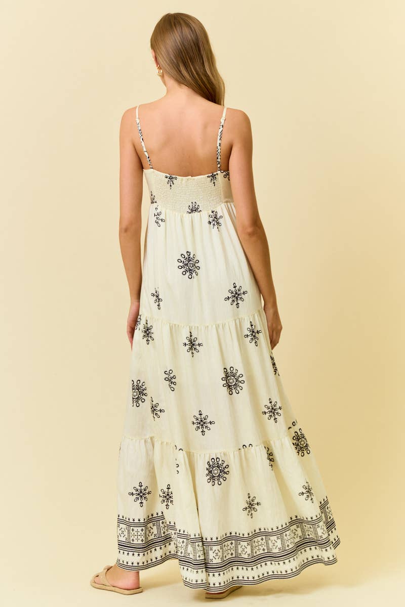 BORDER PRINT MAXI DRESS W/ FRONT TIE - 28335D