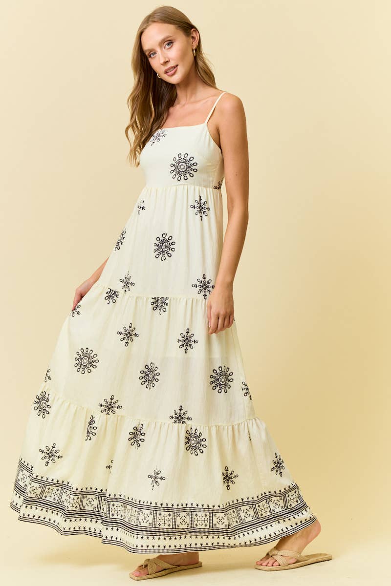 BORDER PRINT MAXI DRESS W/ FRONT TIE - 28335D