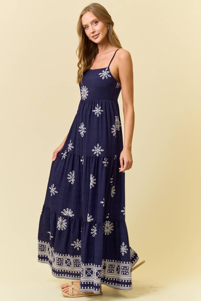 BORDER PRINT MAXI DRESS W/ FRONT TIE - 28335D