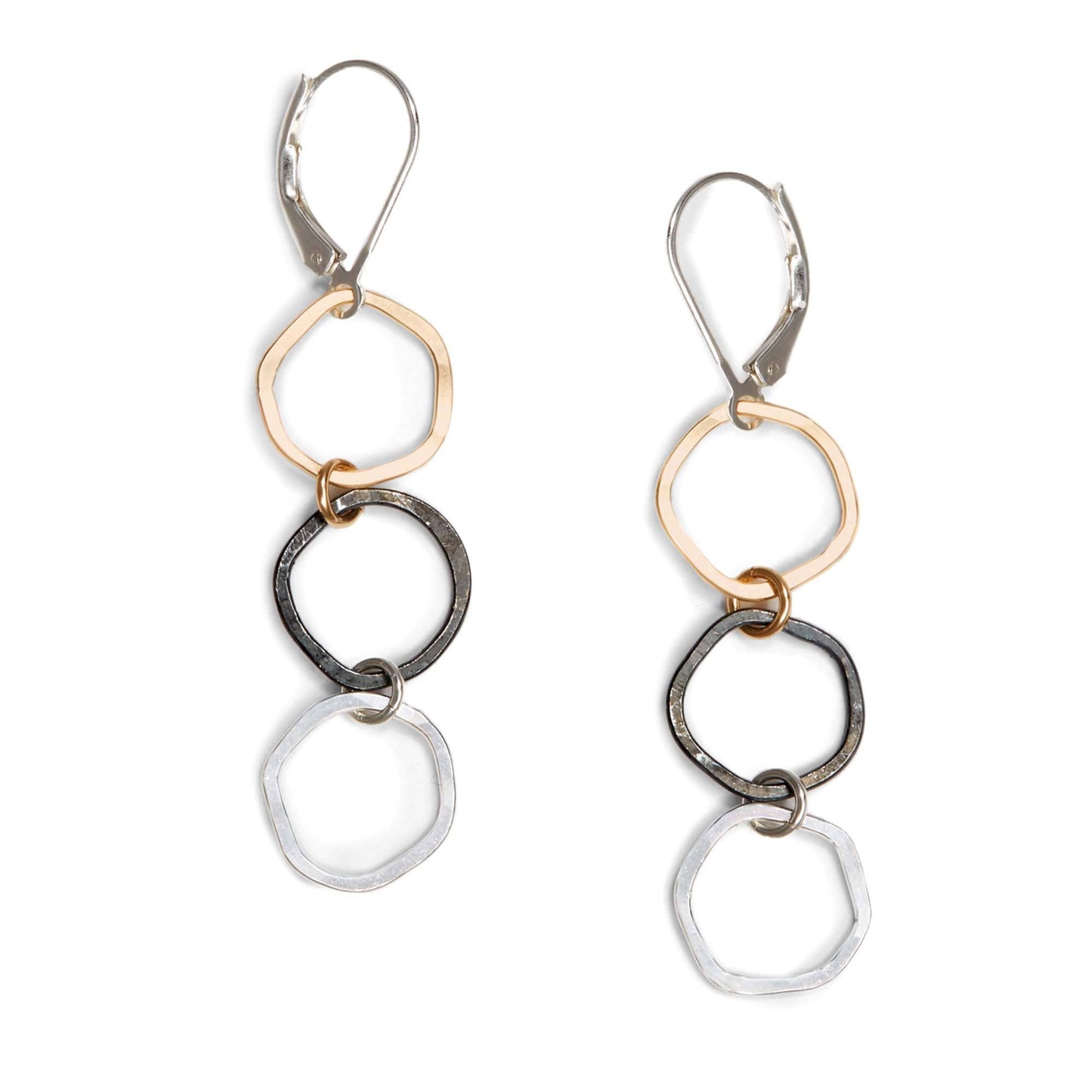 Ramble Earrings, Three Imperfect Circles Mixed Metal Drops