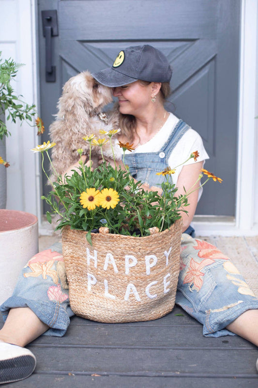 Small Happy Place Jute Tote Bag