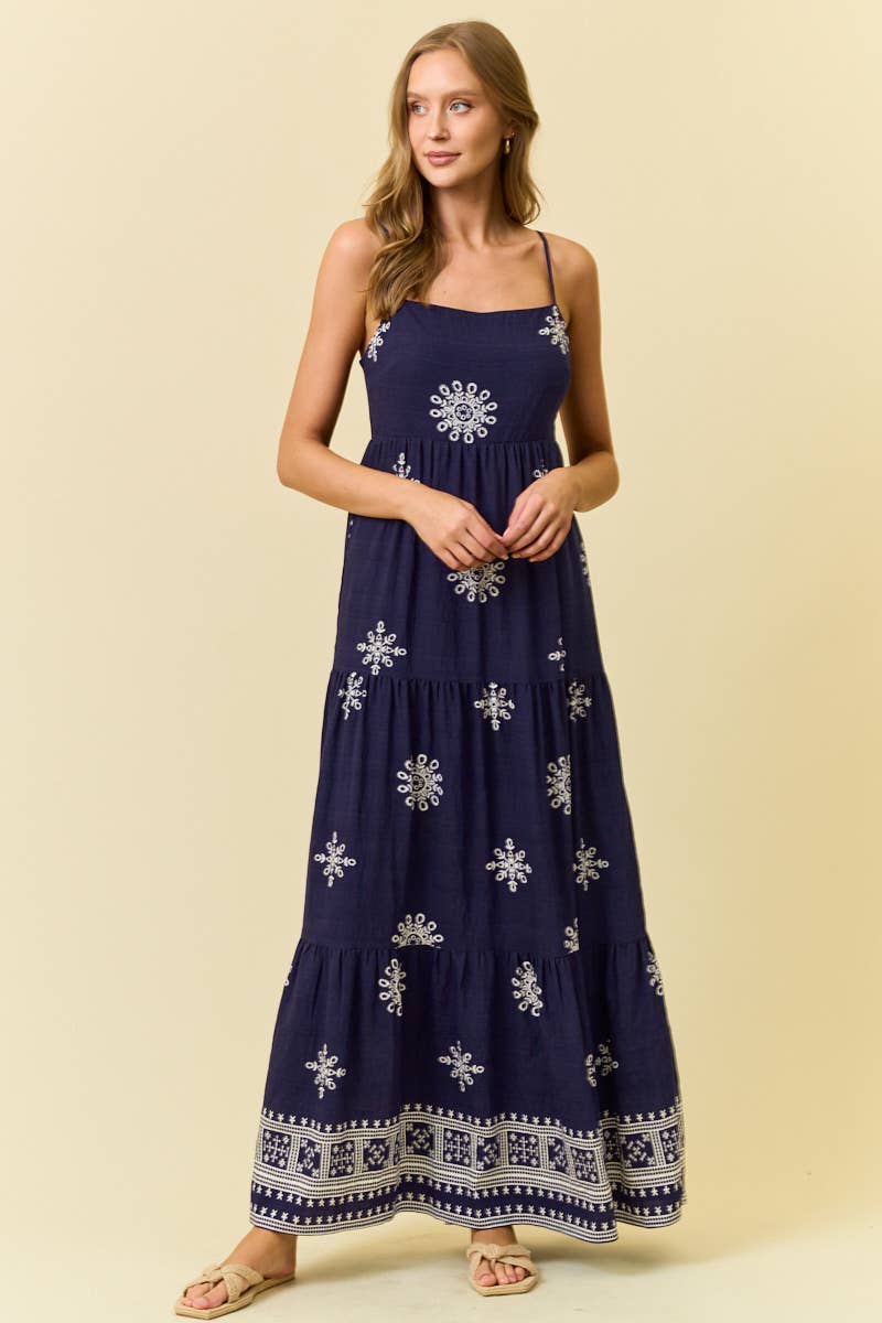 BORDER PRINT MAXI DRESS W/ FRONT TIE - 28335D