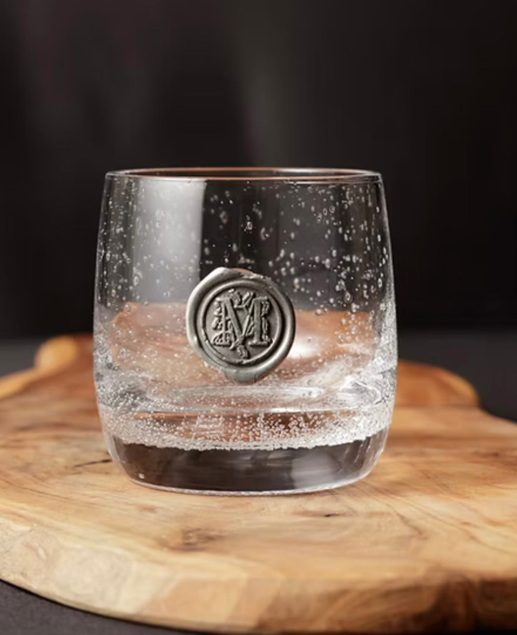 Double Old Fashion Pewter Initial Glass