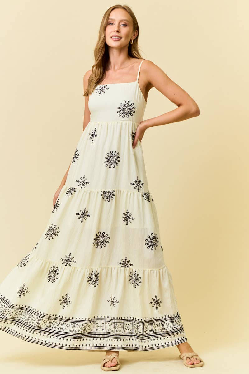 BORDER PRINT MAXI DRESS W/ FRONT TIE - 28335D