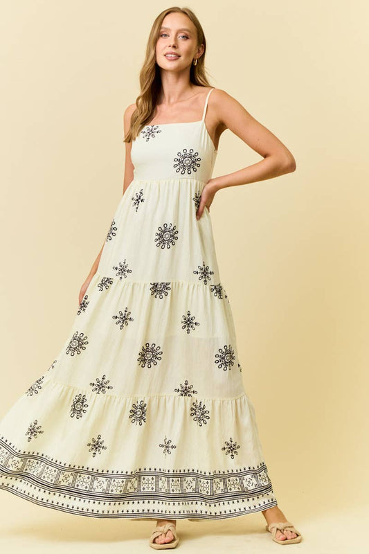 BORDER PRINT MAXI DRESS W/ FRONT TIE - 28335D