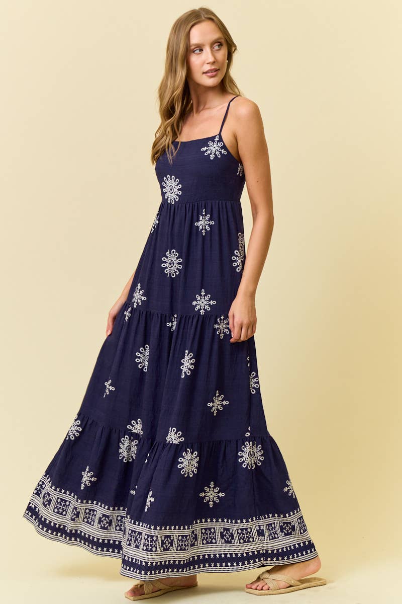 BORDER PRINT MAXI DRESS W/ FRONT TIE - 28335D