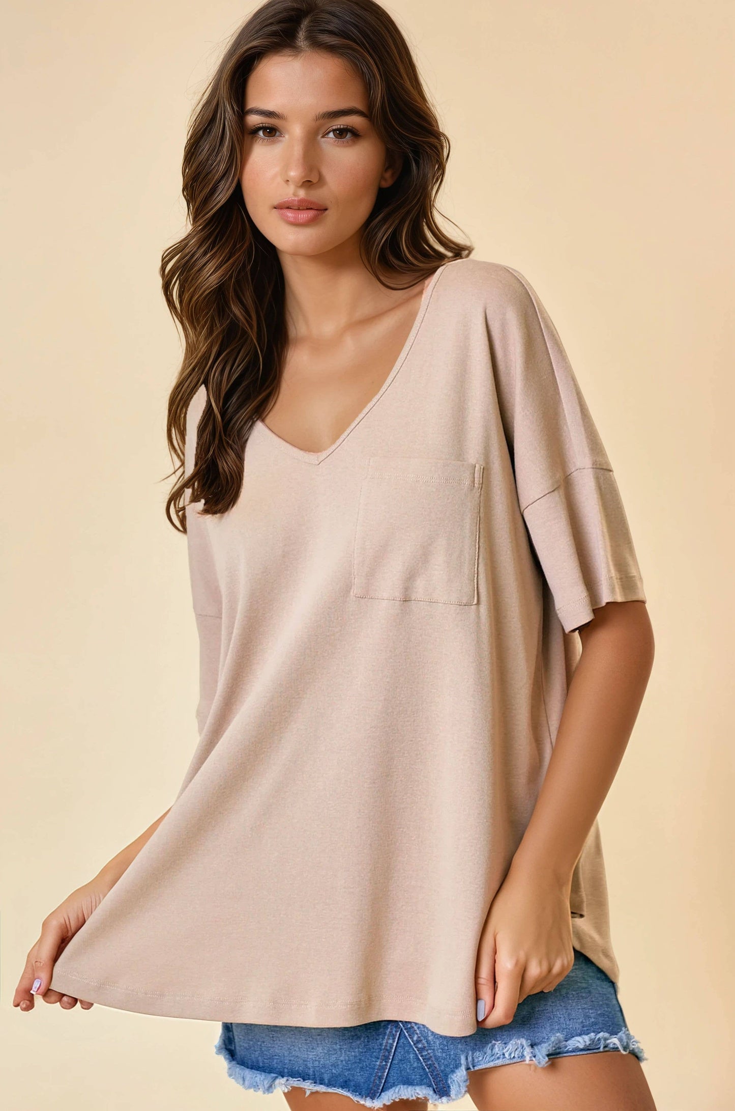 OVERSIZED V-NECK KNIT TOP