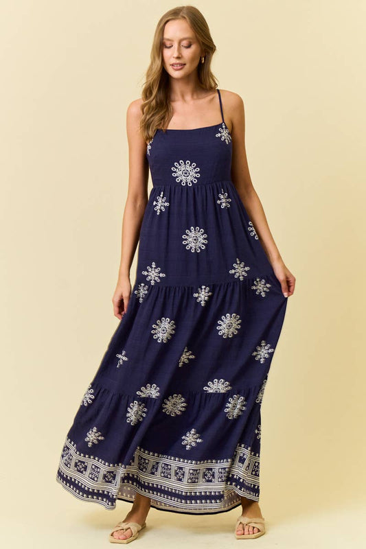 BORDER PRINT MAXI DRESS W/ FRONT TIE - 28335D