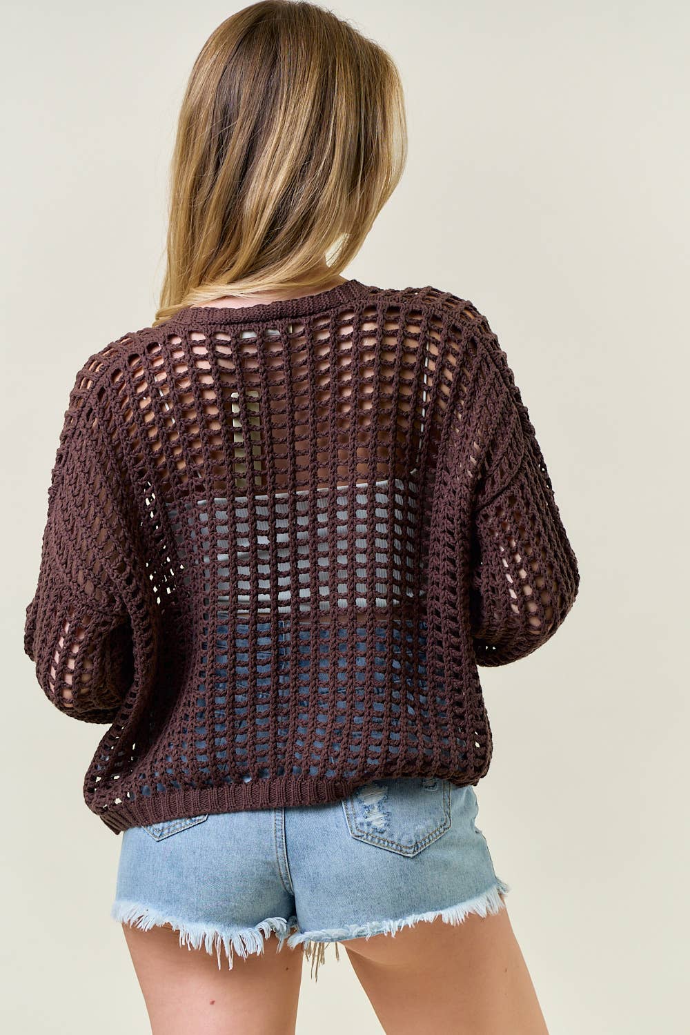 CROCHET FISHNET CROPPED OPEN CARDIGAN