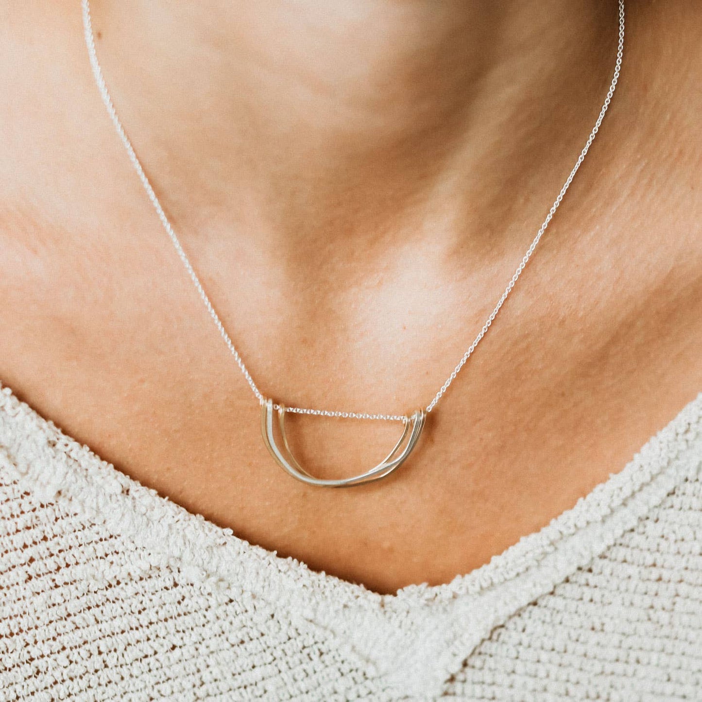 Rainbow Petals Necklace Two Tone Open Circles Dainty Chain