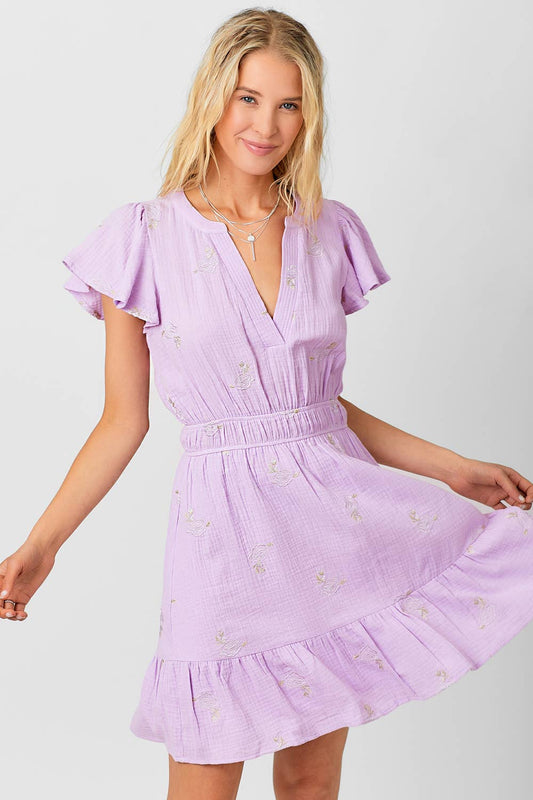 Embroidered Lavender-Pink Gauze Dress