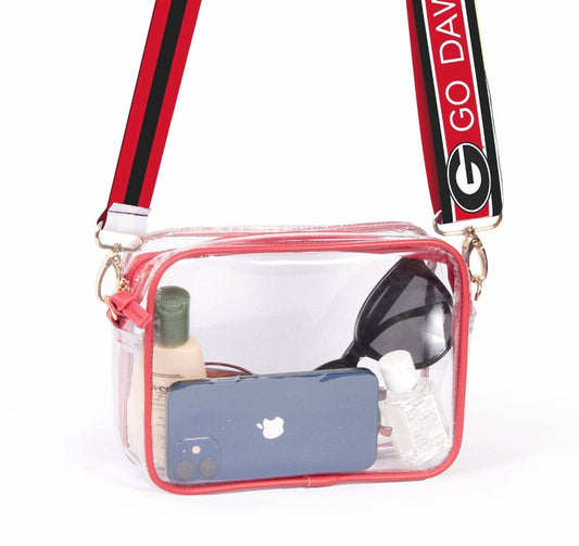 Clear Purse With Reversible Patterened Shoulder Straps - UGA