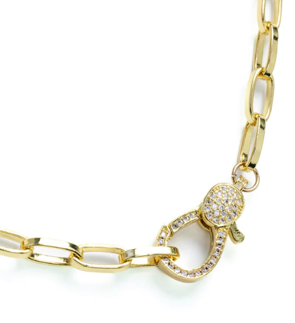 Statement Link Necklace With Cubic Zirconia Clasp