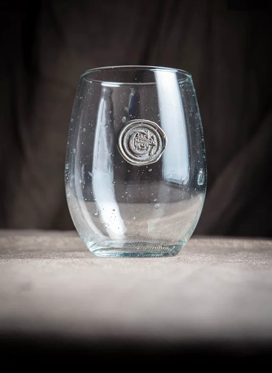 Stemless Wine Pewter Initial Glass