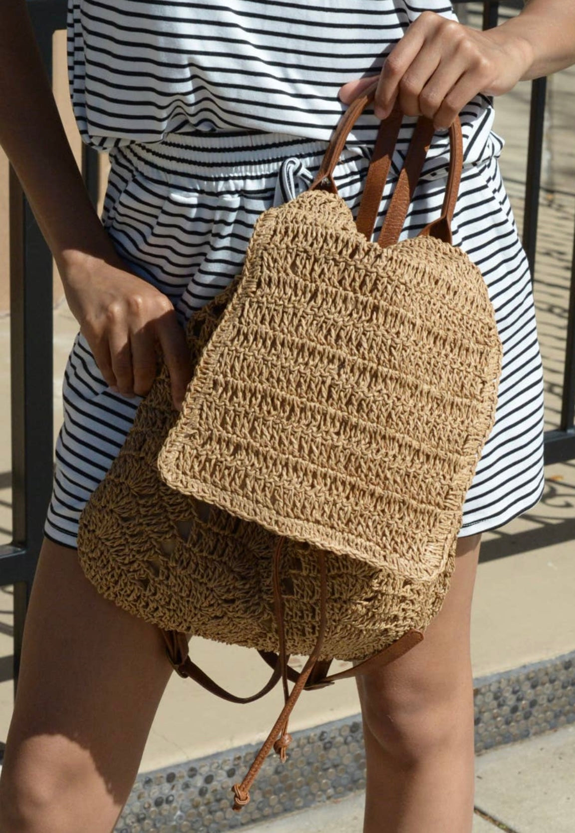 Start Your Vacay Natural Straw Oversized Backpack