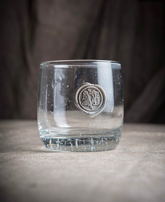 Double Old Fashion Pewter Initial Glass