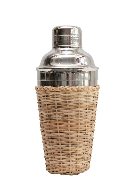 Stainless + Rattan Cocktail Shaker